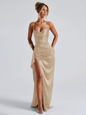Satin Camisole Sexy Slit Dinner Party Long Dress