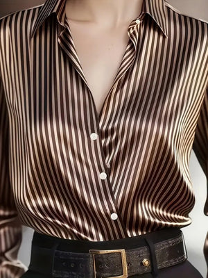 Stripes Single-breasted Slim-fit Satin Casual Shirts