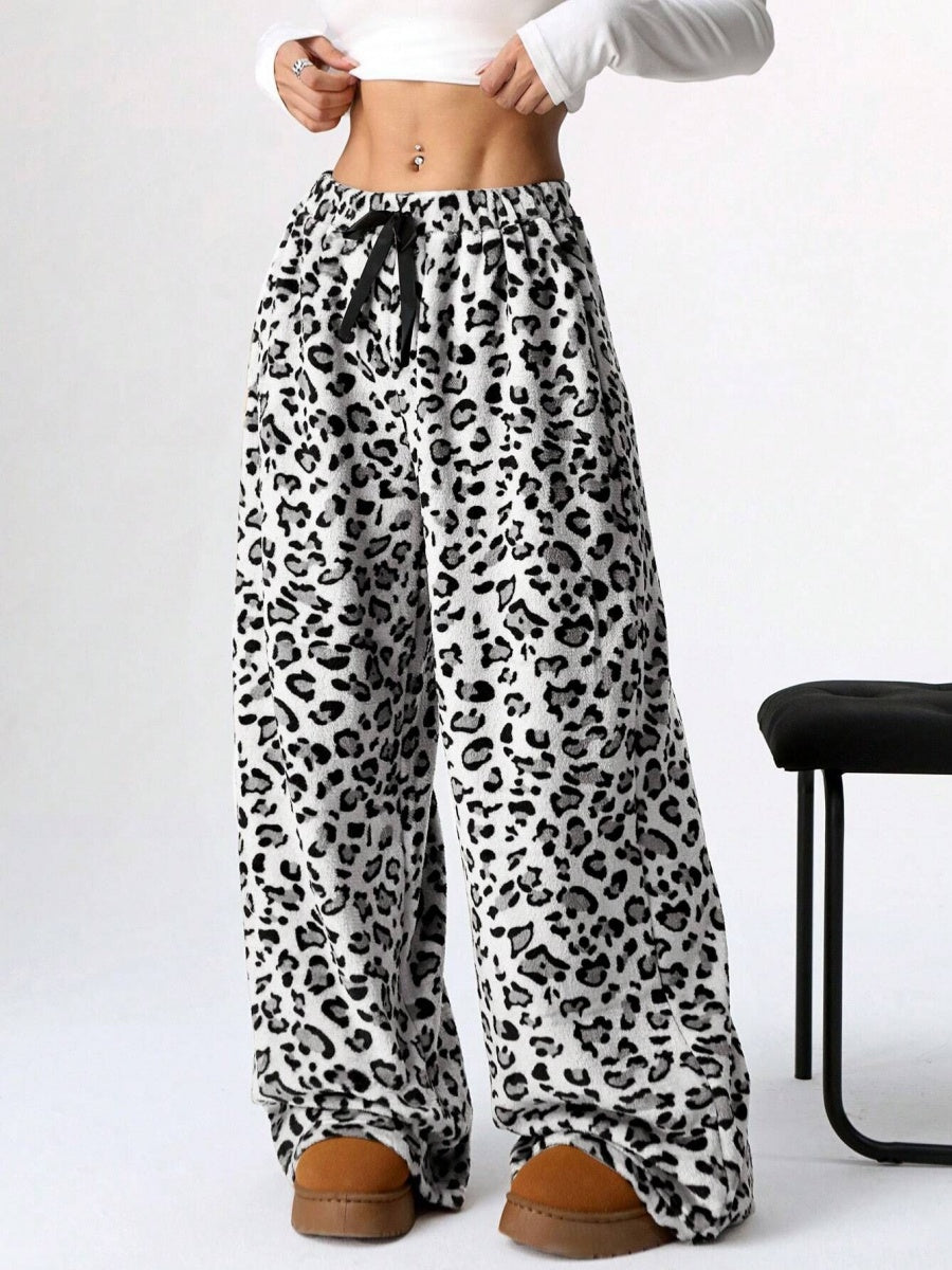 Basic Lace-up Soft Short Plush Elastic Waistband Loose Leisure Christmas Trousers