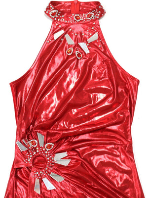 Robe de soirée brillante en velours sans manches à fente haute ornée de strass