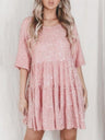 Sequins Crew Neck Loose Waist Short Sleeve Dress