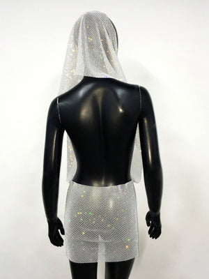 Rhinestone Sequins Pocket Collar Hooded Backless Mini&Short Dresses