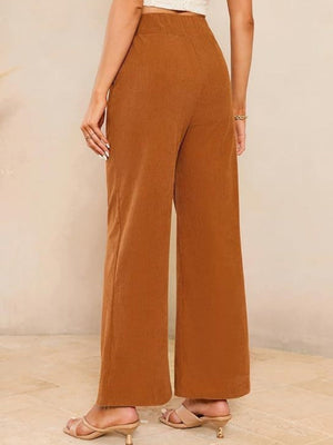 Basic Corduroy Double Buttons Stretch Leisure Straight-leg Trousers