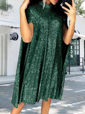 Small Stand-up Collar Sequins Loose Mini&Short Dresses