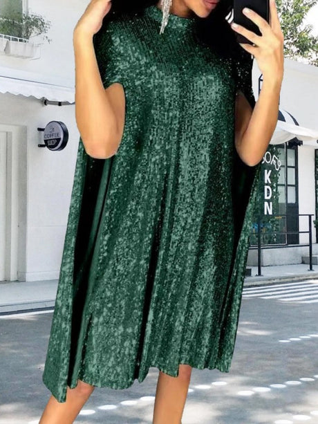 Small Stand-up Collar Sequins Loose Mini&Short Dresses