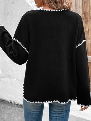 Retro-style Color-blocked Loose Single-breasted Fleece Jacket