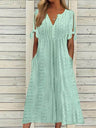 Hollow Out Off-shoulder V-neck Lace Ruffles Maxi Dresses