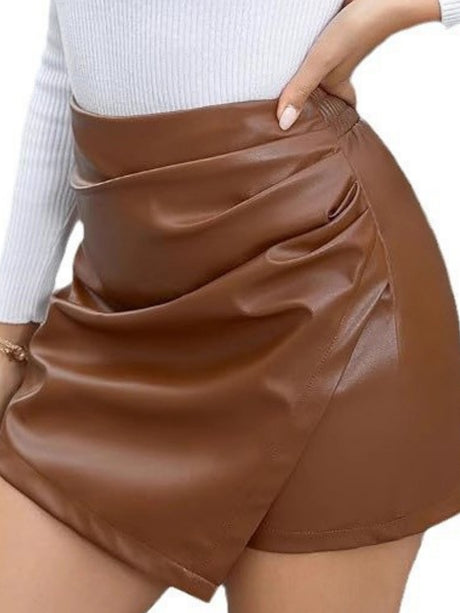 PU Leather Patchwork Pleats Skirts