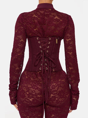 Lace-trimmed Cheongsam-style Fitted Bodycon Jumpsuit