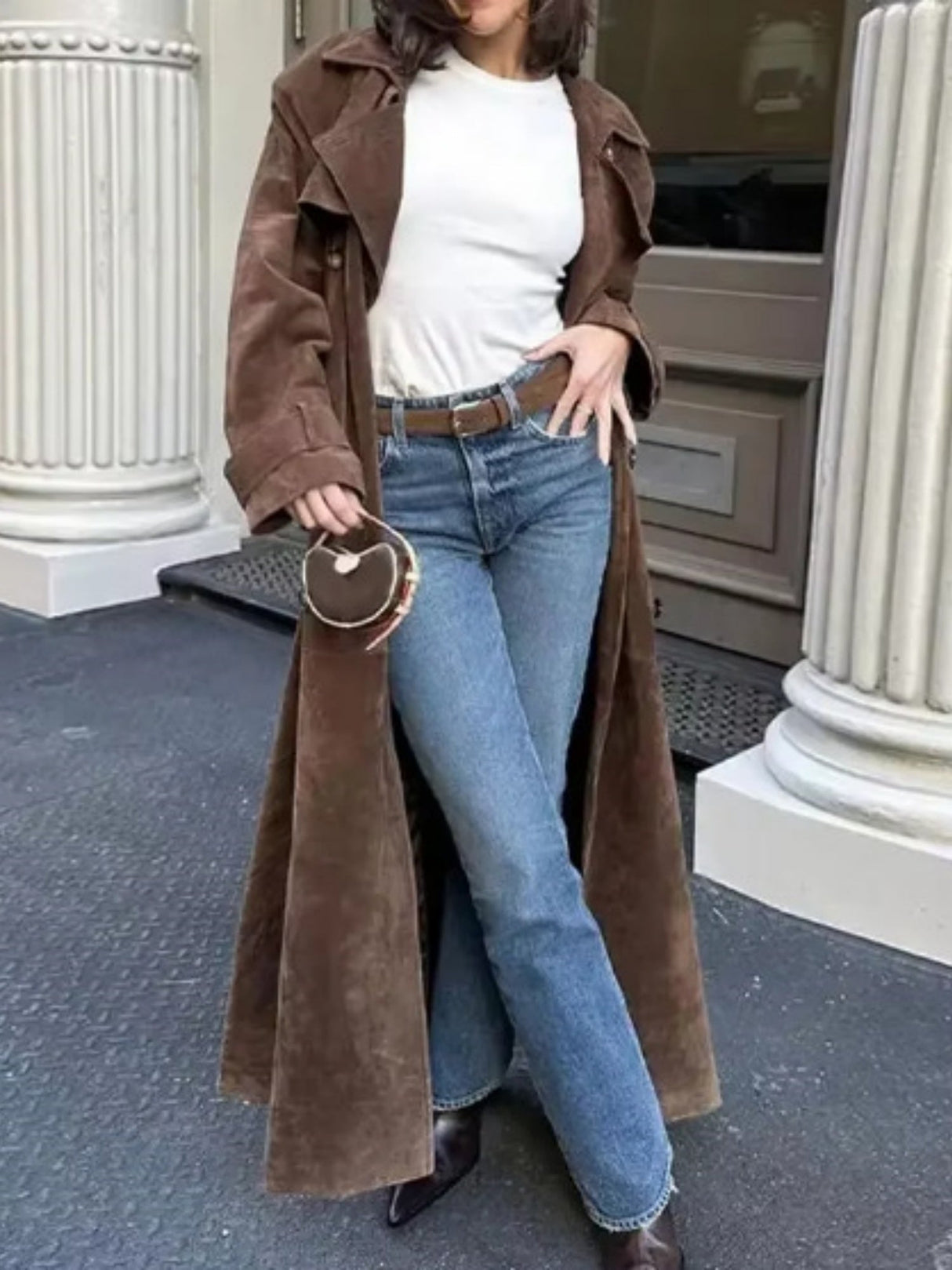 Waist Tie Long Coat Loose-fitting Trench Coat For Commuting