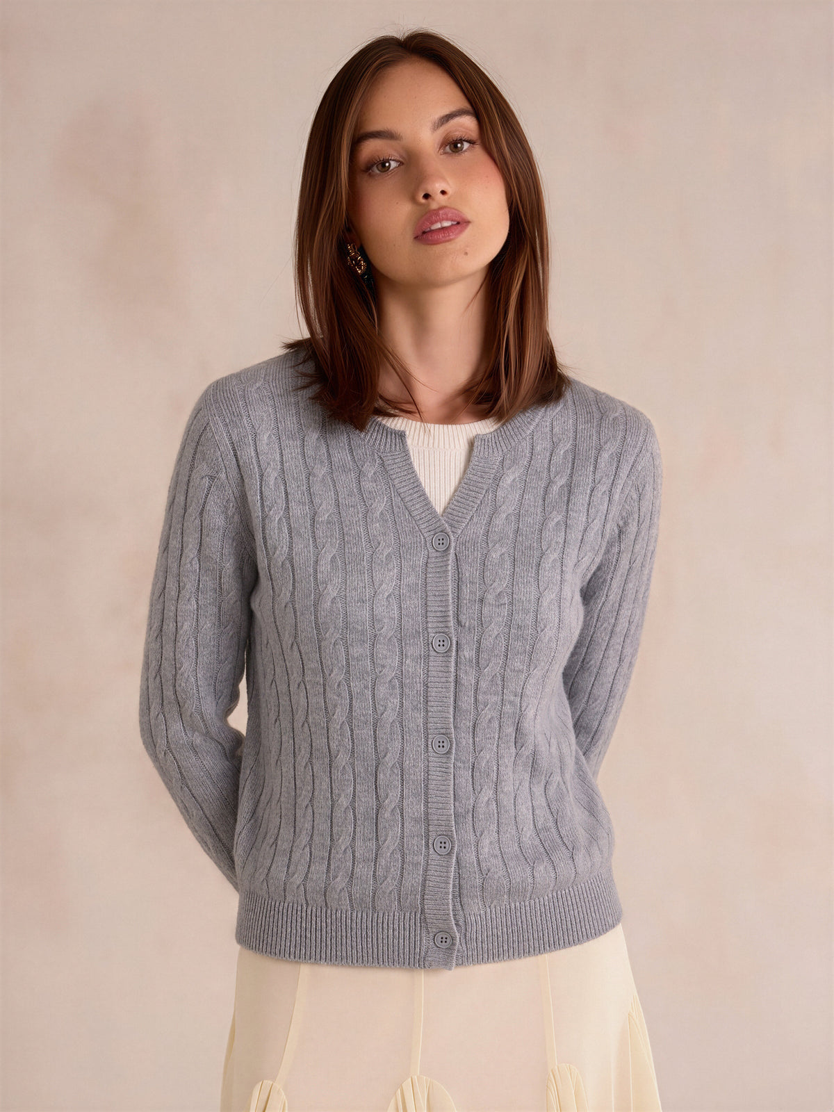 Wool Cable Knit V Fake Two-piece Pullover Sweater