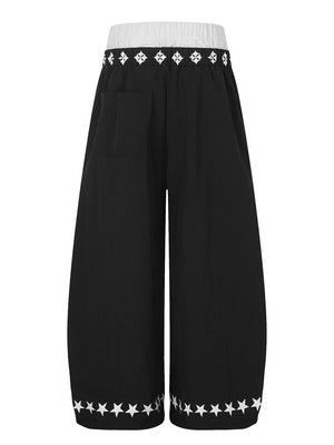 Layered-look Color Matching Wide-leg Vibe Letter Printed Double Waistband Pants