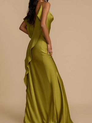 Backless Ribbon Satin Slits Wedding Maxi Dresses