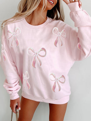 Christmas Pink Bow Sequins And Glitter Valentine's Day Sweatshirts&Hoodies