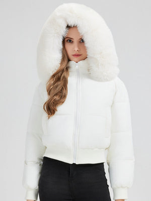 Hooded Fleece-lined With Fur Collar Short Leisure Outdoor Cotton-padded Clothing