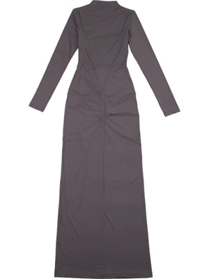 Pleated Splicing Sexy Waist Slimming Solid Color Long Skirt Temperament Dress For Women