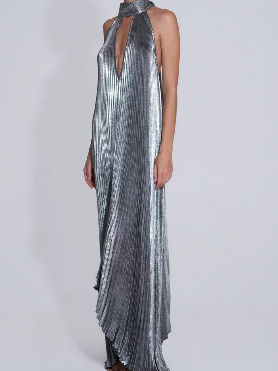 Crimp Metallic Feeling Ribbon Reunion Maxi Dresses
