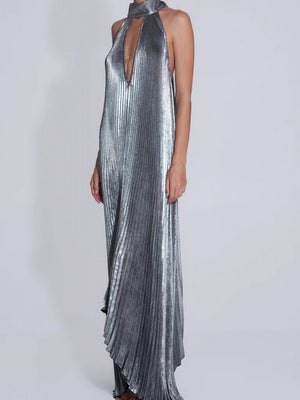 Crimp Metallic Feeling Ribbon Reunion Maxi Dresses