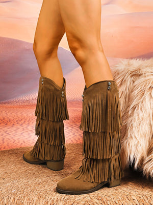 Retro High-top Tassel Women's Boots