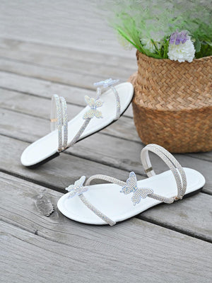 Rhinestone Strappy Butterfly Flat Sandals