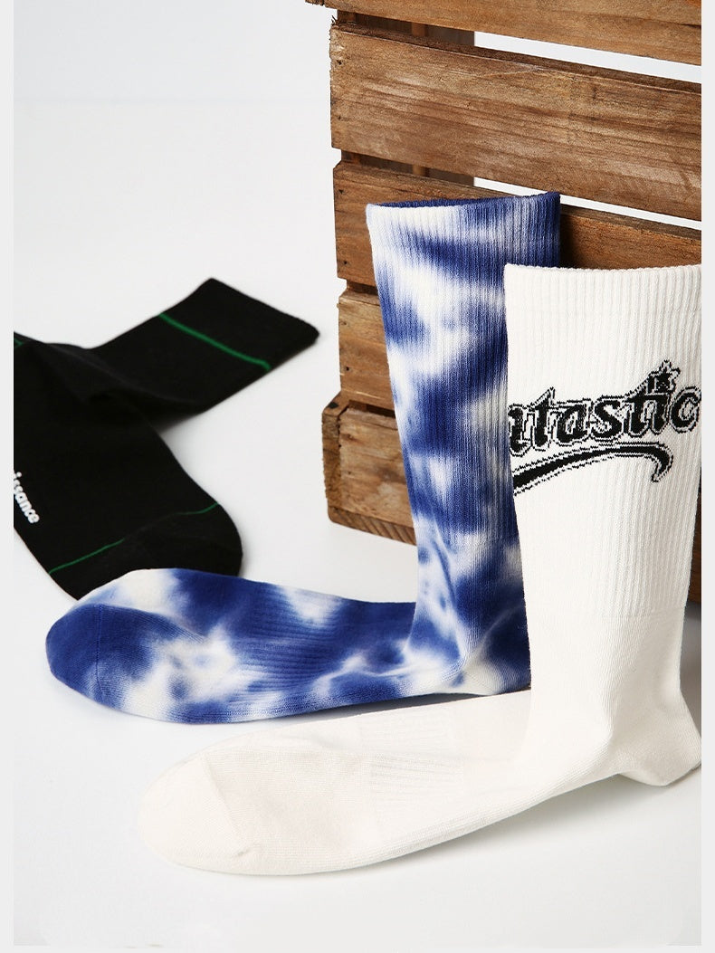 Lot de 3 paires de chaussettes tie-dye imprimées à lettres
