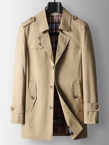 Business Mid-Length Notch-Lapel Single-Breasted Trench Coat