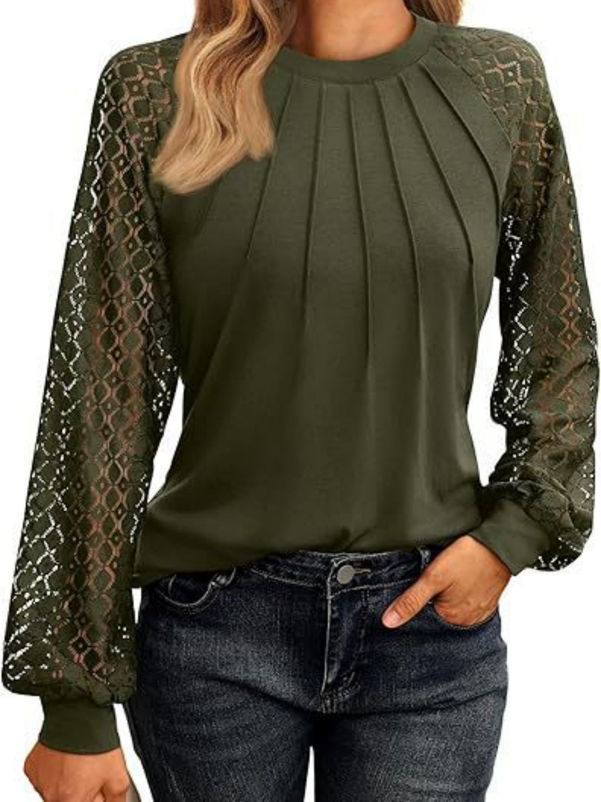 Lace Perspective Round Neck Long Sleeve T-shirts