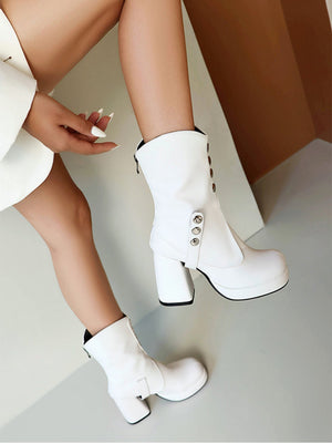 Platform Chunky Heel Women's Boots With Back Zipper