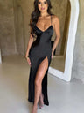 Sexy Halter Top High Slit Slim Fit Satin Parties Cocktail Party Wedding Long Dress