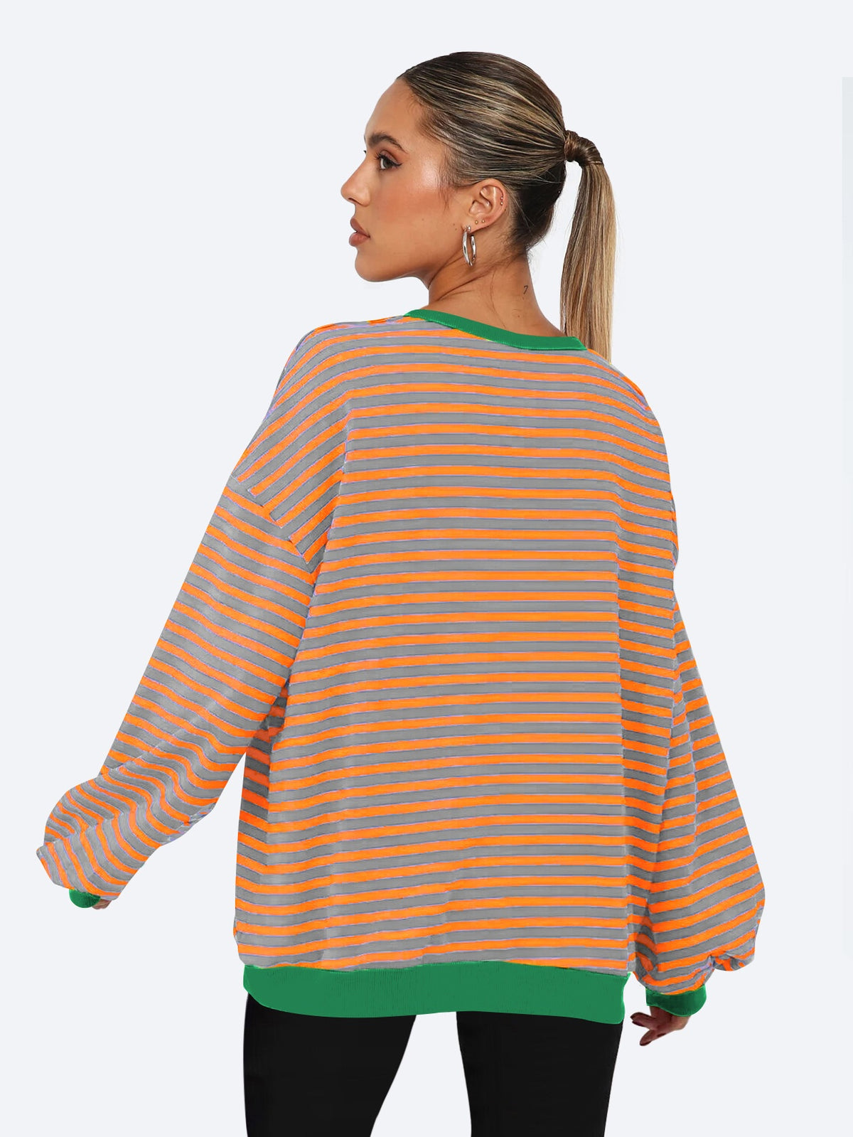 Women's Autumn/Winter Striped Color-Blocked Oversized Long-Sleeved Sweatshirt