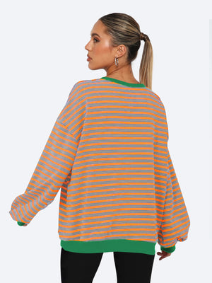 Women's Autumn/Winter Striped Color-Blocked Oversized Long-Sleeved Sweatshirt