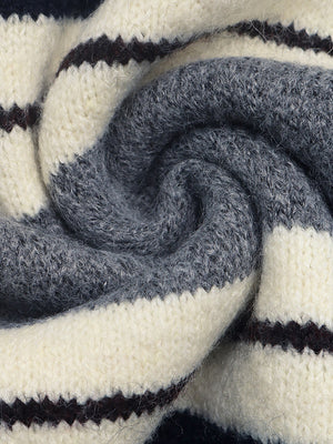 Casual Preppy Style Loose Striped Color-blocked Collar Half-open Knit Sweater
