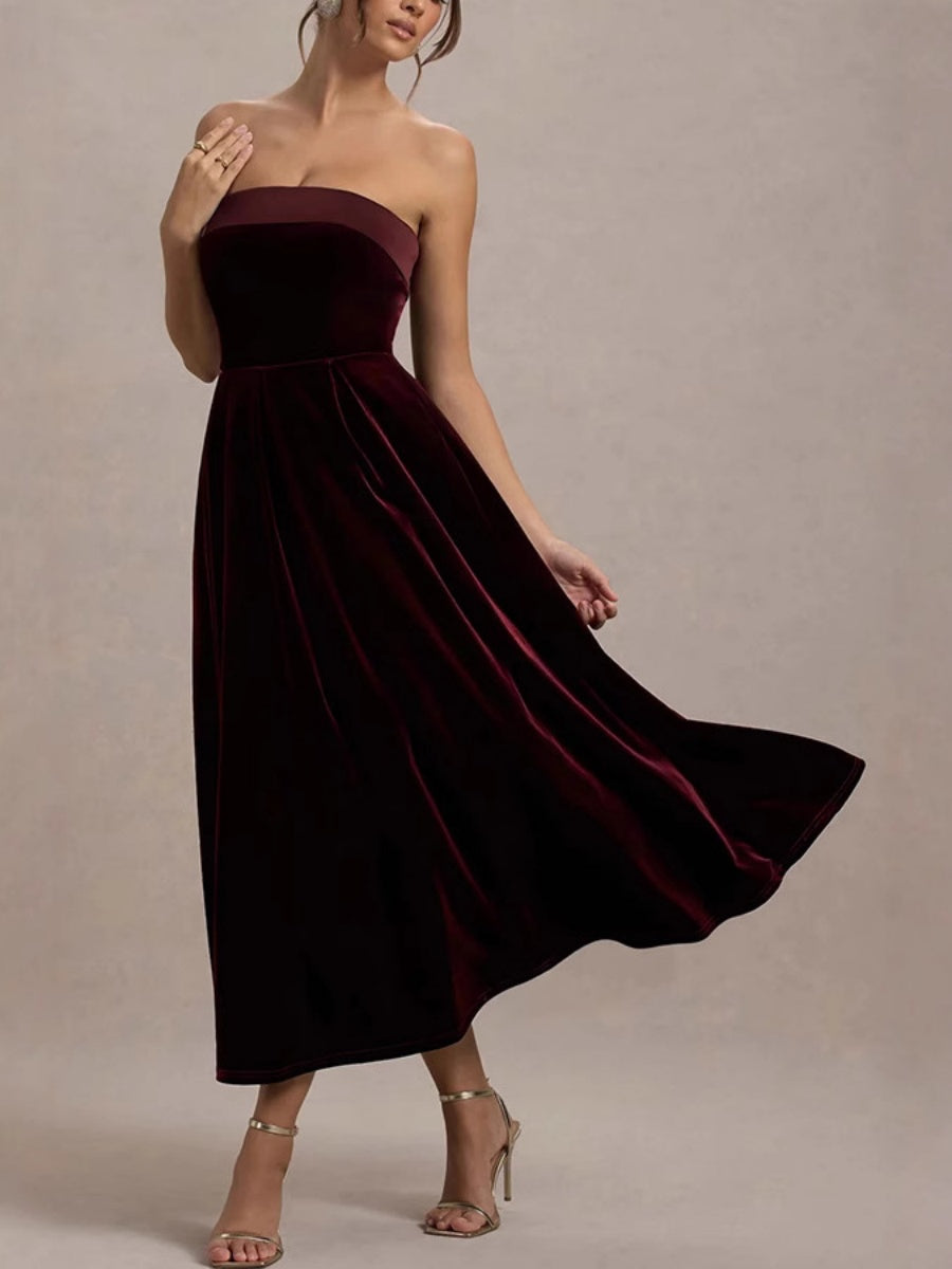 Velvet Tube Top Evening Dress Maxi Dresses