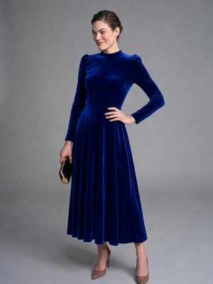 Long Sleeves Solid Color Velvet Maxi Dresses