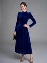 Long Sleeves Solid Color Velvet Maxi Dresses
