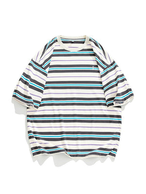 Retro Color-blocked Stripes Loose-fit T-shirts