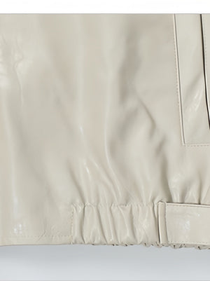 Retro Old Money Style Brown Cleanfit Silhouette Stand Collar Leather Jacket