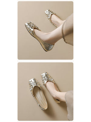 Liber Spring and Autumn Diamond-studded Metallic Women's Flats