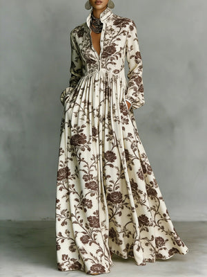 Long-sleeved Printed Maxi Dress