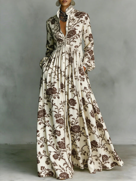 Long-sleeved Printed Maxi Dress