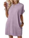 Pocket Crew Neck Short Sleeve Loose-fit Mini&Short Dresses