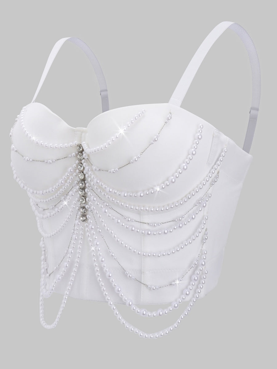 Débardeurs gainants à chaîne et baleines de poisson ornés de strass