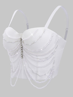 Débardeurs gainants à chaîne et baleines de poisson ornés de strass