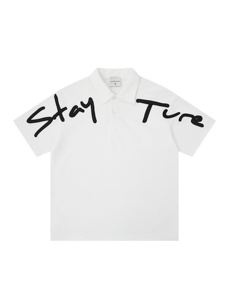 Letter Embroidery Ins Loose-fit POLO Shirt