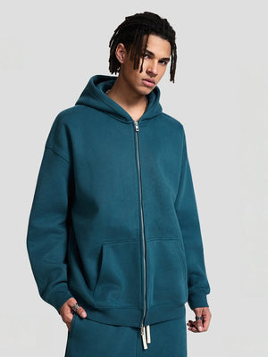 Plush Sports Loose Solid Color Zipper Hooded Sweatshirts&Hoodies Set