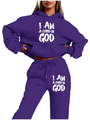 Letter Printed Plush Hoodies Sweatpants 2-piece Sets