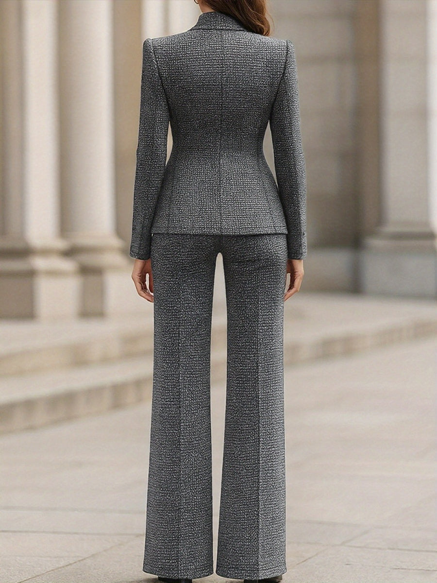 Schmal geschnittener Anzug mit Knöpfen, Schlaghosen, 2-teilige Sets für Pendler