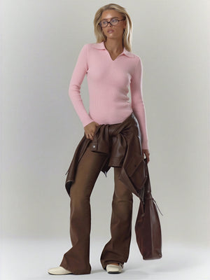 Ribbed Polo-Collar Wool-Blend Sweater