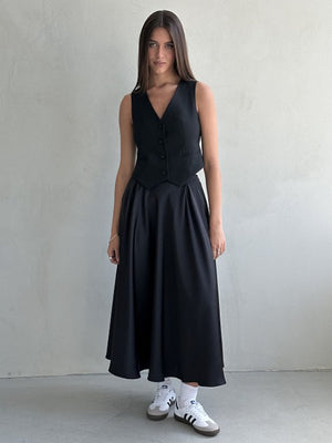Elegant High-waisted Satin Satin Long Skirt With A Full Hem