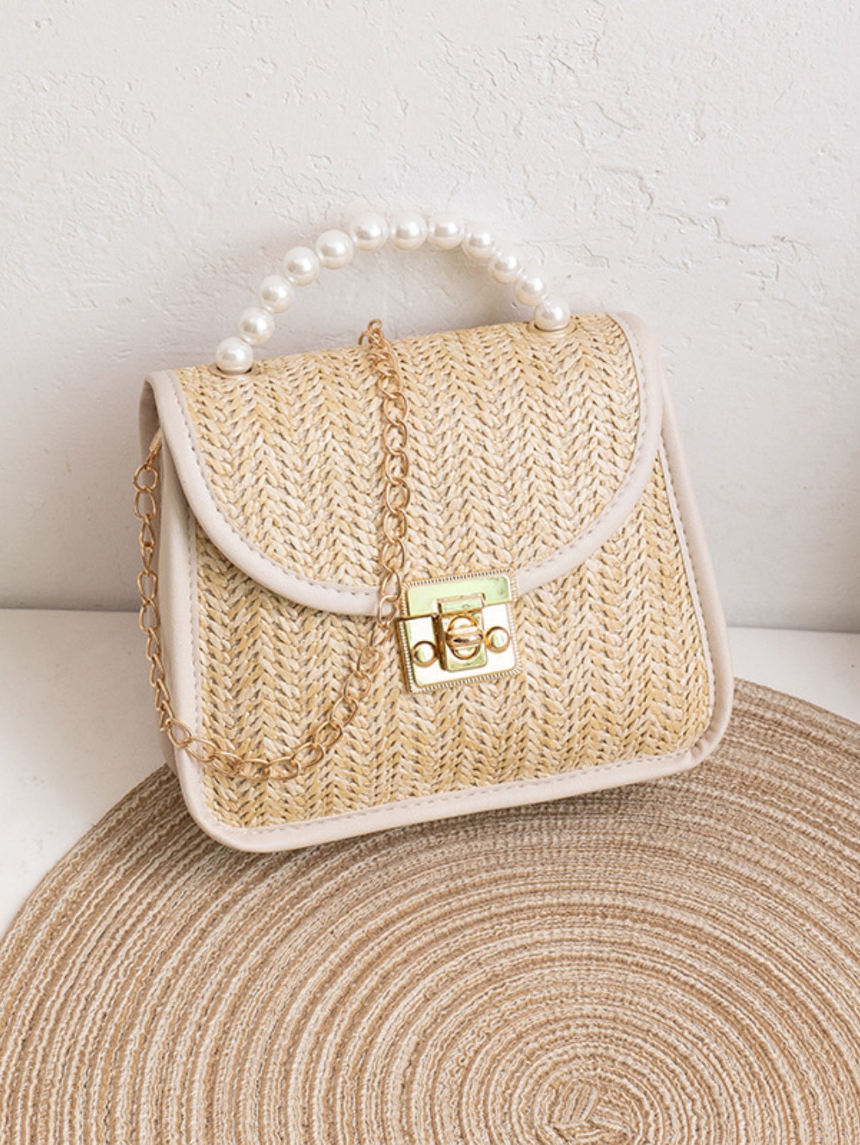 Vacation Straw Beaded Crossbody Bag